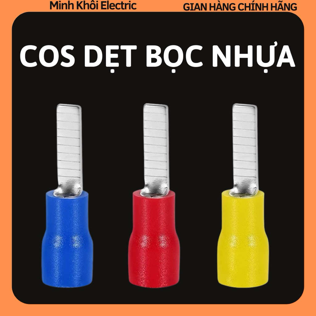 Cos Kim Dẹt Bọc Nhựa 100c, cos pin dẹp, đầu cốt kim dẹp, cốt pin dẹt nối điện Cao Cấp