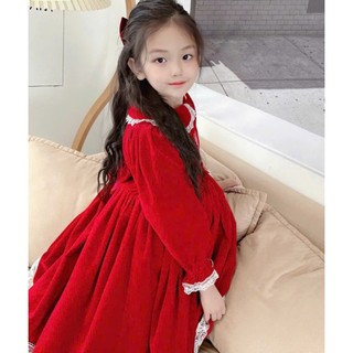 [B&G] Đầm váy thô đỏ dáng xèo cổ sen phối ren bé gái dự tiệc, đi chơi, chơi tết từ 10-45kg