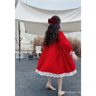 [B&G] Đầm váy thô đỏ dáng xèo cổ sen phối ren bé gái dự tiệc, đi chơi, chơi tết từ 10-45kg