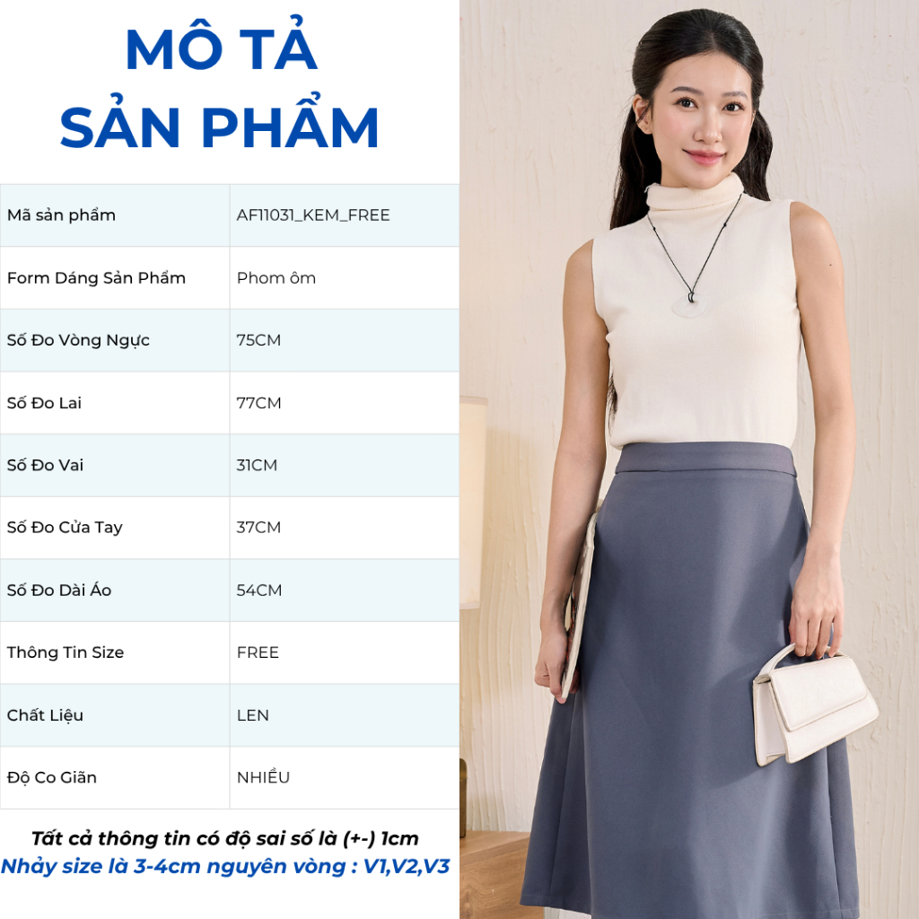 Áo len nữ GUMAC dệt kim cổ lọ form slim áo dáng vừa  AF11031