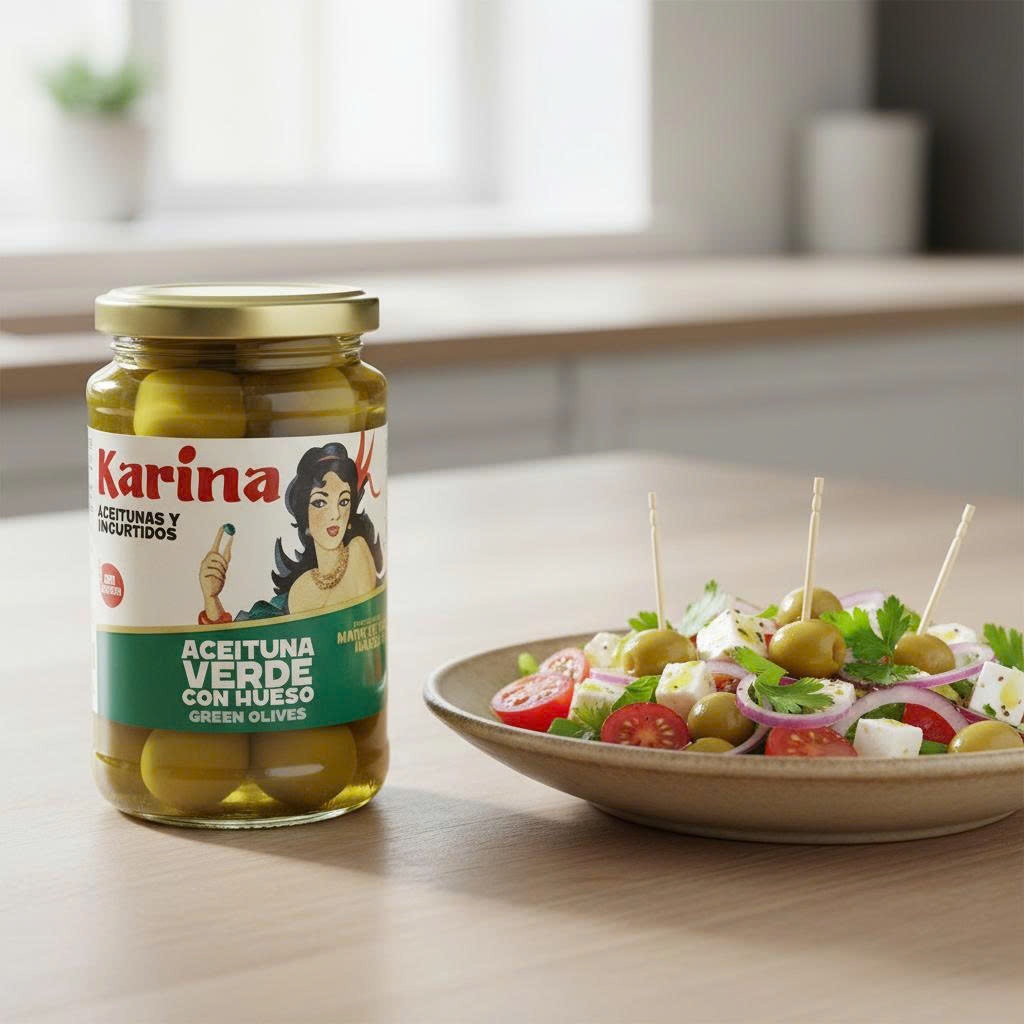 Trái oliu xanh/đen nguyên hạt Karina Spanish Whole Green Olive 360gr