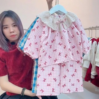 Quần áo trẻ em, Pijama bé gái vải thô mềm phối ren 9-27kg S2064 Tiểu Yến KID