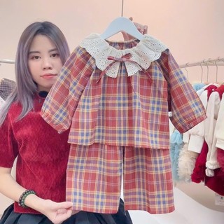 Quần áo trẻ em, Pijama bé gái vải thô mềm phối ren 9-27kg S2064 Tiểu Yến KID
