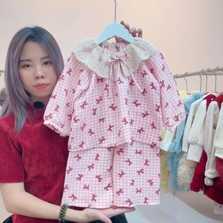 Quần áo trẻ em, Pijama bé gái vải thô mềm phối ren 9-27kg S2064 Tiểu Yến KID