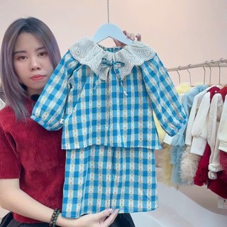 Quần áo trẻ em, Pijama bé gái vải thô mềm phối ren 9-27kg S2064 Tiểu Yến KID