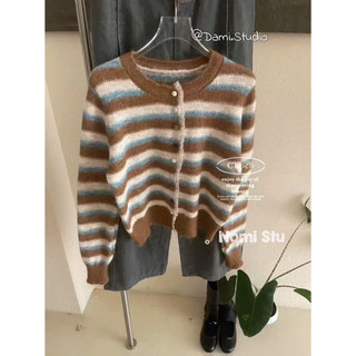 Cardigang Kẻ Len Xù Basic Hàn Quốc Trendy Trẻ Trung Xinh Xắn Chất Siêu Mềm Ấm Áp QCCCl1 (Ảnh thật ) |Dami.Studio