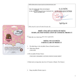 [cty] Pure Skin Ceramide Caffeine Essence Mask Sheet (25Ml X 10) – Mặt nạ Ceramide Caffeine Dưỡng ẩm, Mềm Mại, Phục Hồi