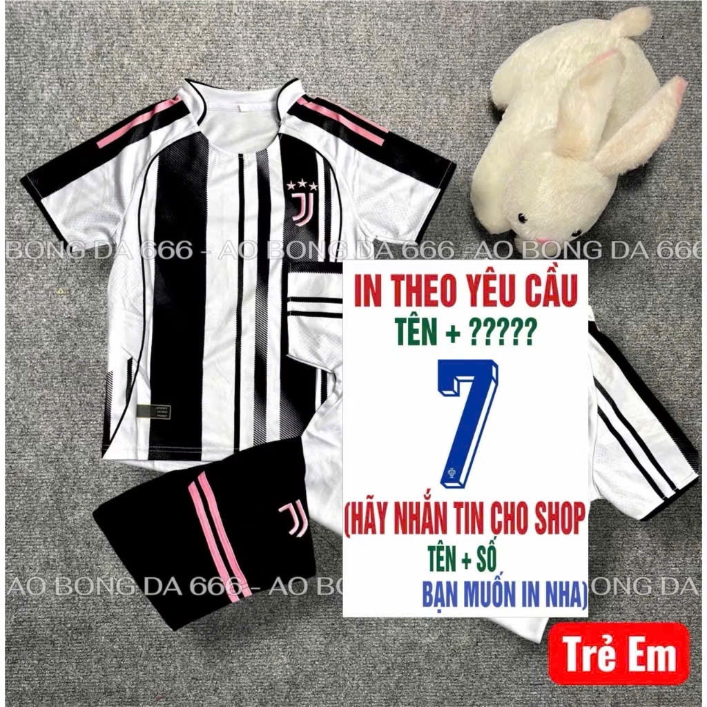 Áo Bóng Đá, Áo Đá Banh Trẻ Em CLB JUVENTUS 2025/2026 - Vải Mè Thái Cao Cấp - In Sẵn Cr7.