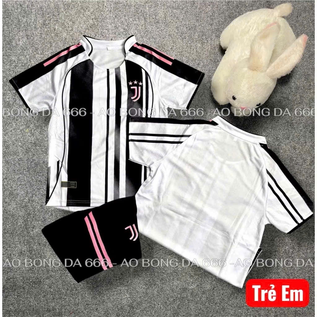Áo Bóng Đá, Áo Đá Banh Trẻ Em CLB JUVENTUS 2025/2026 - Vải Mè Thái Cao Cấp - In Sẵn Cr7.