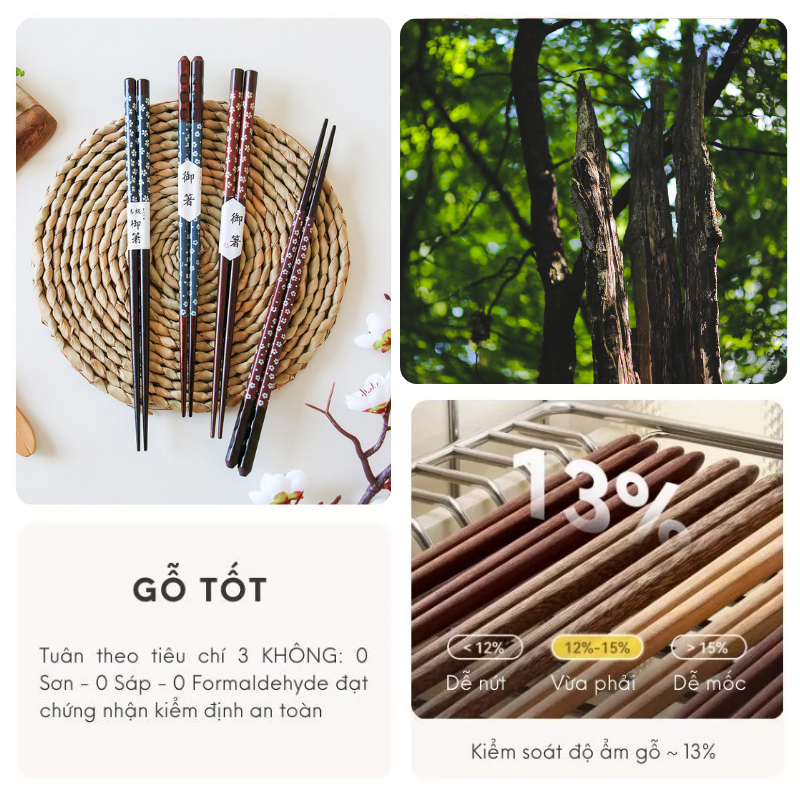 Bộ 5 Đôi Đũa Gỗ Mai Rùa Kiểu Nhật KOOBEE – Đầu Nhọn Chống Trượt, Chống Mốc, Sang Trọng Cho Nhà Hàng & Gia Đình| 340