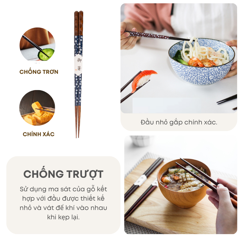 Bộ 5 Đôi Đũa Gỗ Mai Rùa Kiểu Nhật KOOBEE – Đầu Nhọn Chống Trượt, Chống Mốc, Sang Trọng Cho Nhà Hàng & Gia Đình| 340
