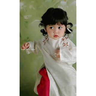 [B&G] Áo dài trắng đính hoa kèm quần lụa đỏ, áo dài tết cho bé gái từ 10-45kg(2-12 tuổi)