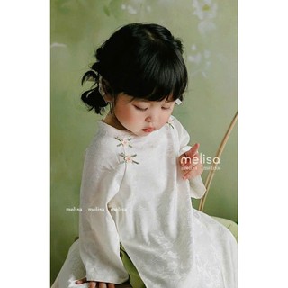 [B&G] Áo dài trắng đính hoa kèm quần lụa đỏ, áo dài tết cho bé gái từ 10-45kg(2-12 tuổi)