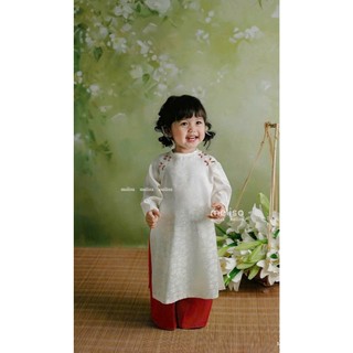 [B&G] Áo dài trắng đính hoa kèm quần lụa đỏ, áo dài tết cho bé gái từ 10-45kg(2-12 tuổi)