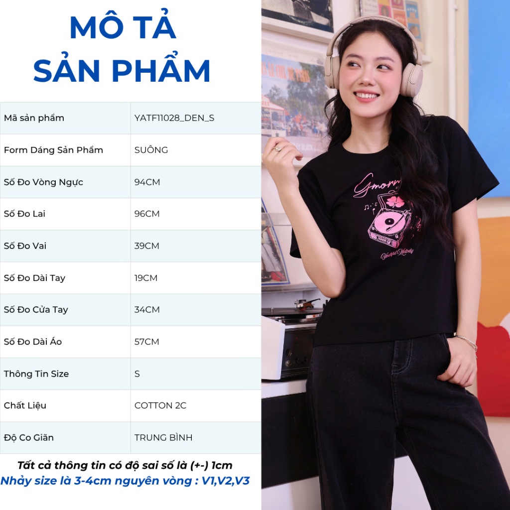Áo thun nữ Gmorning - GUMAC cổ trong tay ngắn in art  YATF11028