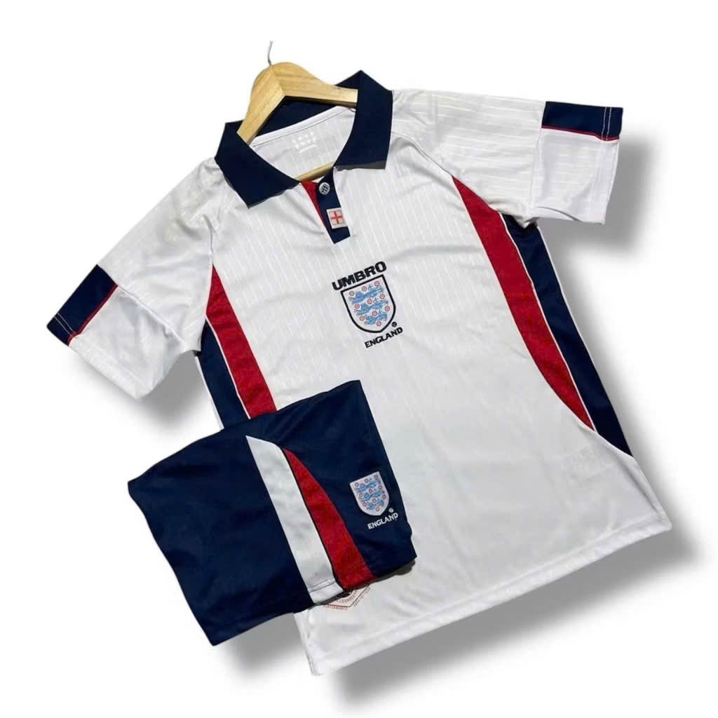 Bộ Quần Áo Bóng Đá Đội Tuyển Anh 1998 Tay Ngắn Phong Cách Retro - Quần Có Túi - Vải Polyester Thái.