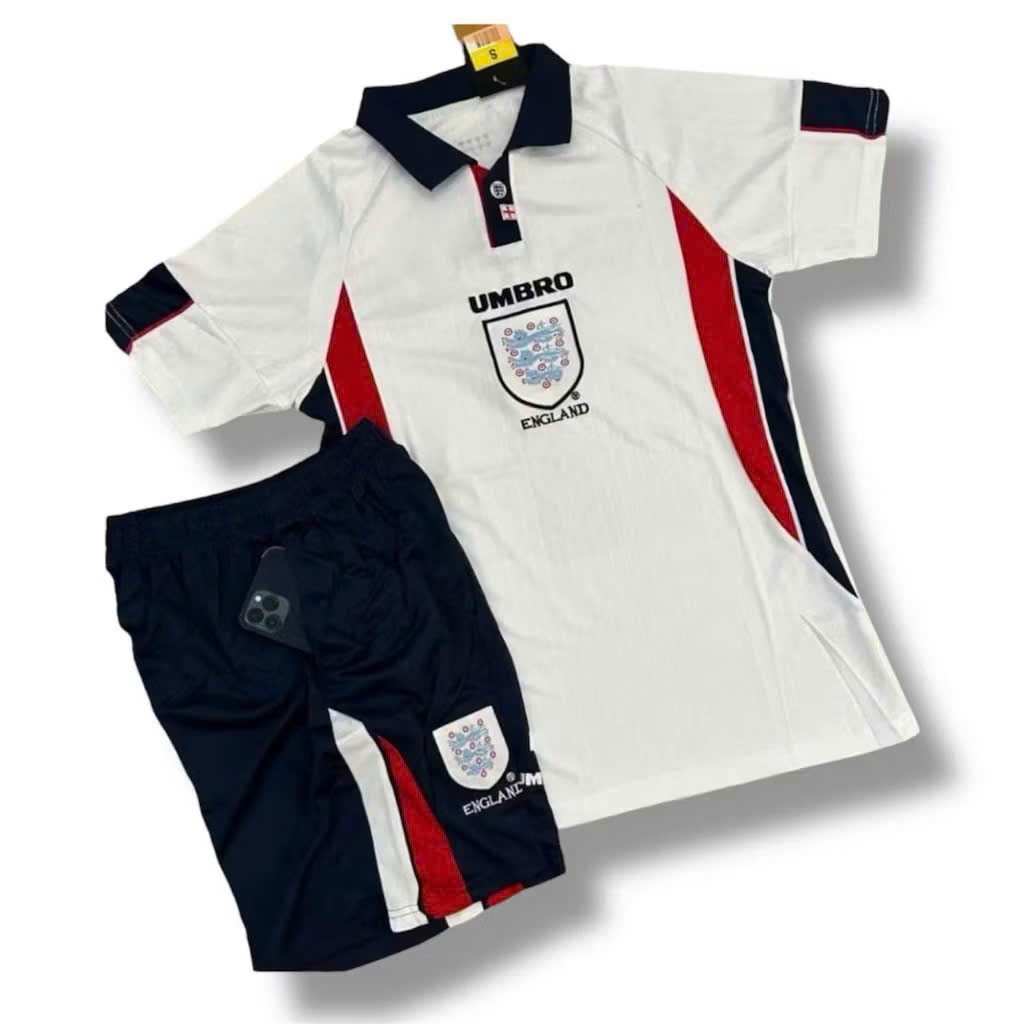 Bộ Quần Áo Bóng Đá Đội Tuyển Anh 1998 Tay Ngắn Phong Cách Retro - Quần Có Túi - Vải Polyester Thái.
