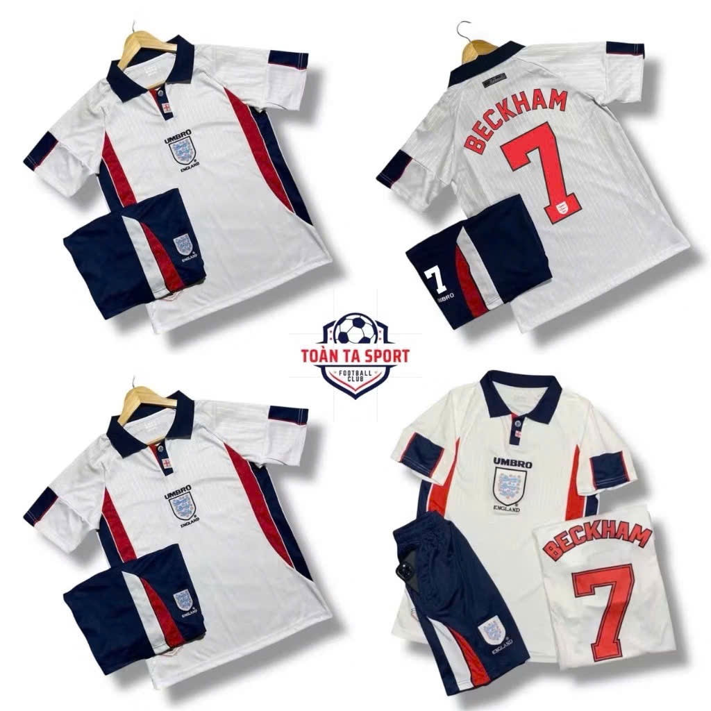 Bộ Quần Áo Bóng Đá Đội Tuyển Anh 1998 Tay Ngắn Phong Cách Retro - Quần Có Túi - Vải Polyester Thái.