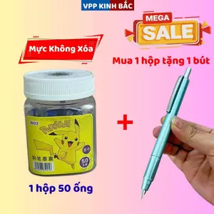 Combo 1 Hộp Mực Ống Không Xóa 50 Ống Tặng 1 Bút Máy EF Đủ Màu Cơ Bản Cho Học Sinh Tiểu Học