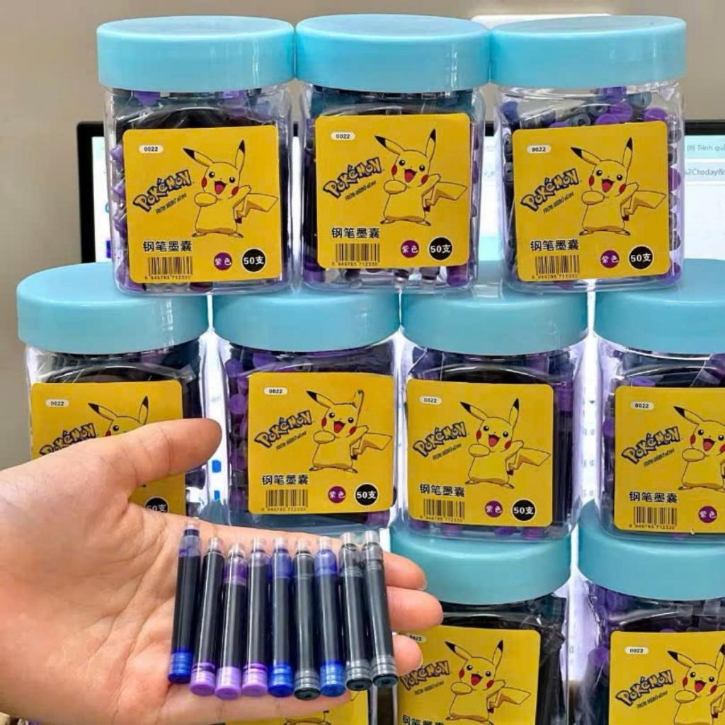 Combo 1 Hộp Mực Ống Không Xóa 50 Ống Tặng 1 Bút Máy EF Đủ Màu Cơ Bản Cho Học Sinh Tiểu Học