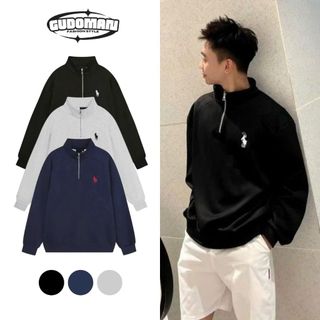 Áo Sweater Unisex Cổ Khóa Thêu Ngựa Vải Nỉ 2 Da Form Rộng 2025