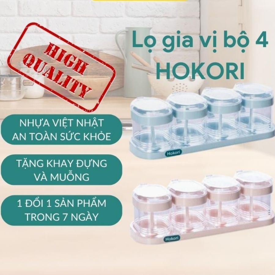 Lọ Đựng Gia Vị Có Nắp Kèm Muỗng, Hũ Đựng Gia Vị Cao Cấp , Bộ Hũ Lọ Đựng Gia Vị Hokori- 1986