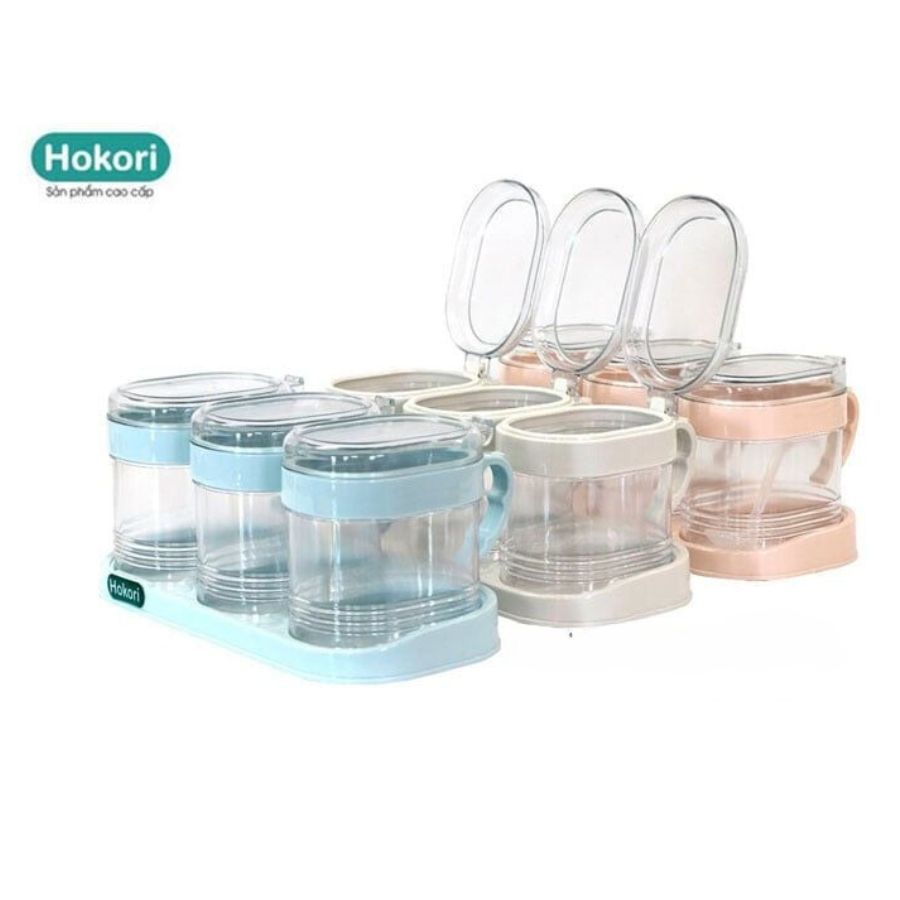Lọ Đựng Gia Vị Có Nắp Kèm Muỗng, Hũ Đựng Gia Vị Cao Cấp , Bộ Hũ Lọ Đựng Gia Vị Hokori- 1986
