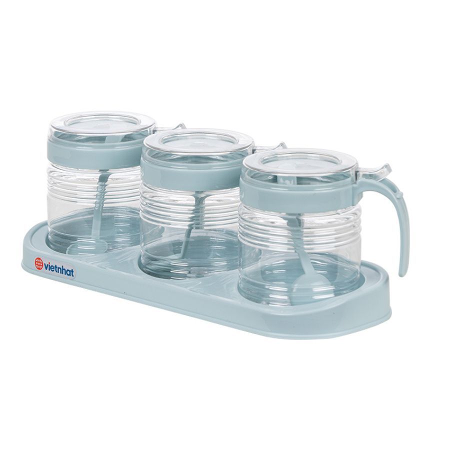 Bộ Lọ Hũ Gia Vị Tròn  Cao Cấp Tròn Bộ 2 Bộ 3 Có Muỗng Kèm Khay Cao Cấp Darl-1986