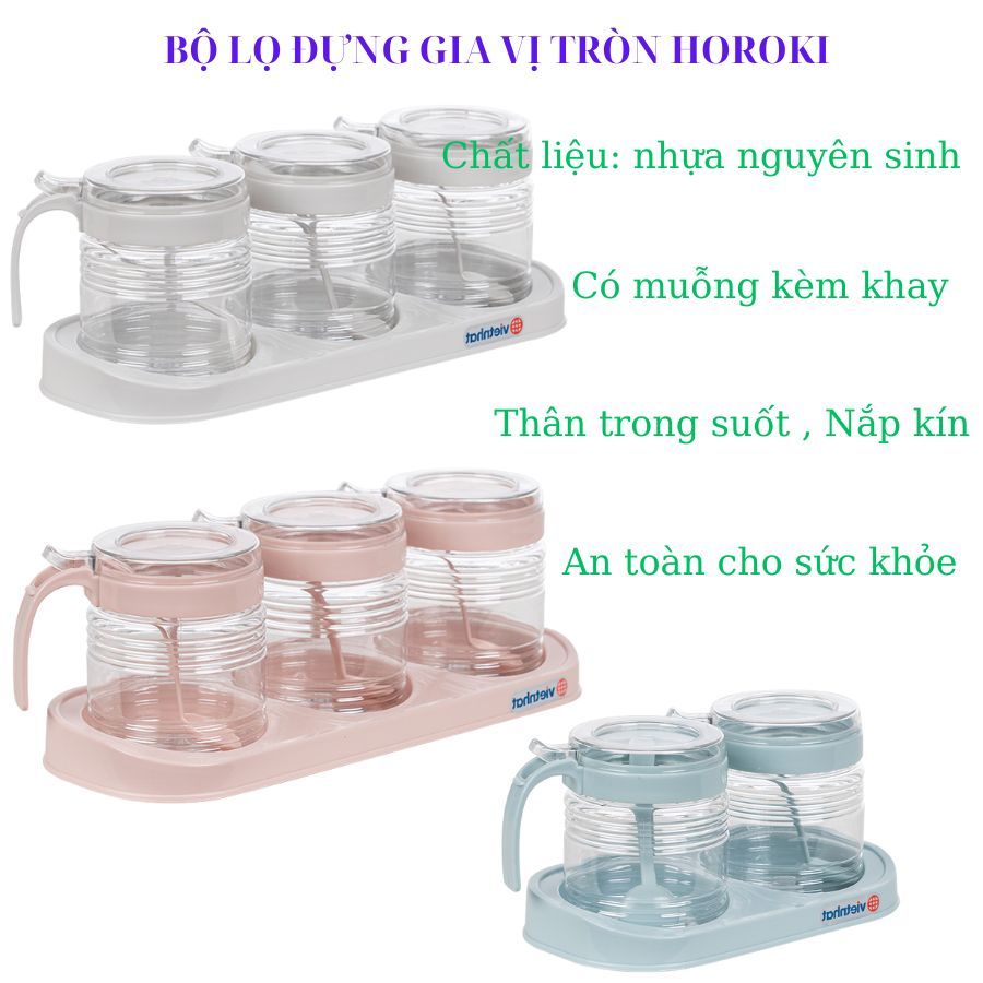 Bộ Lọ Hũ Gia Vị Tròn  Cao Cấp Tròn Bộ 2 Bộ 3 Có Muỗng Kèm Khay Cao Cấp Darl-1986