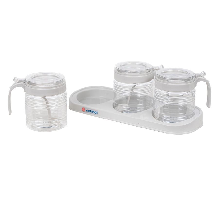 Bộ Lọ Hũ Gia Vị Tròn  Cao Cấp Tròn Bộ 2 Bộ 3 Có Muỗng Kèm Khay Cao Cấp Darl-1986