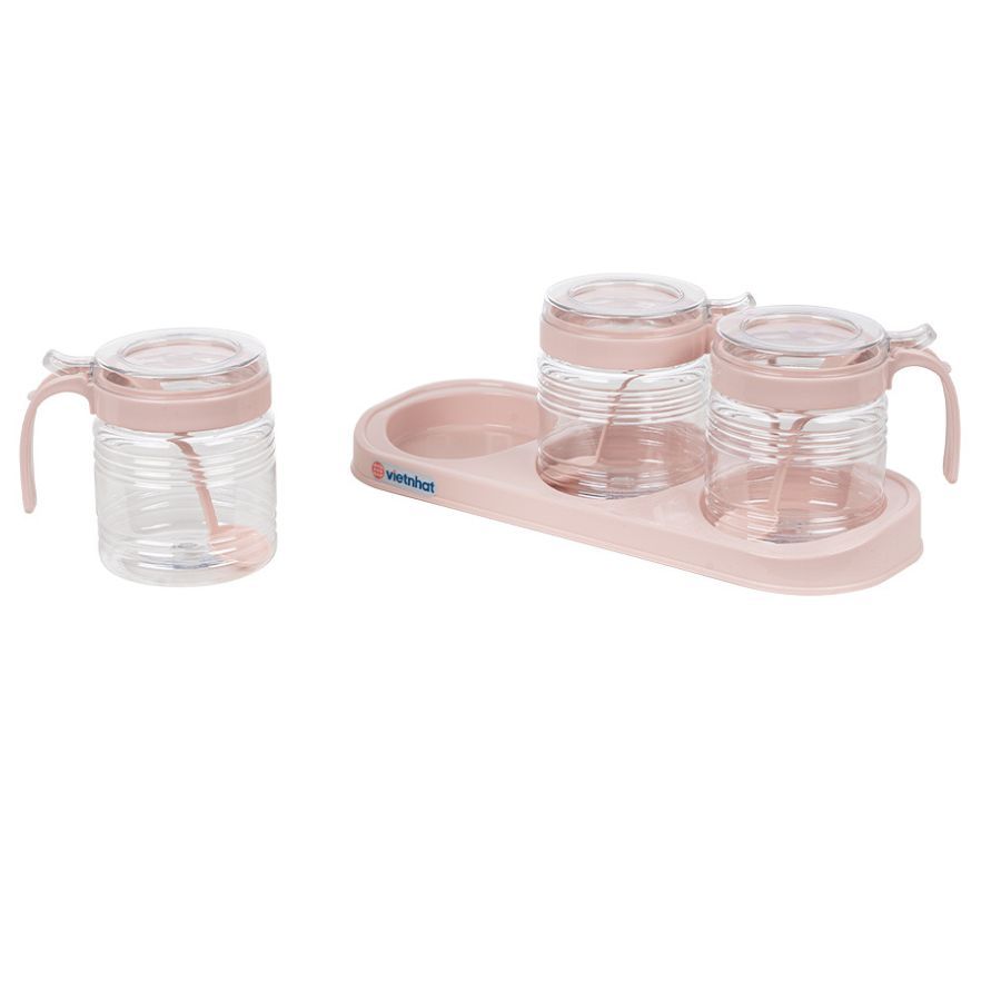 Bộ Lọ Hũ Gia Vị Tròn  Cao Cấp Tròn Bộ 2 Bộ 3 Có Muỗng Kèm Khay Cao Cấp Darl-1986