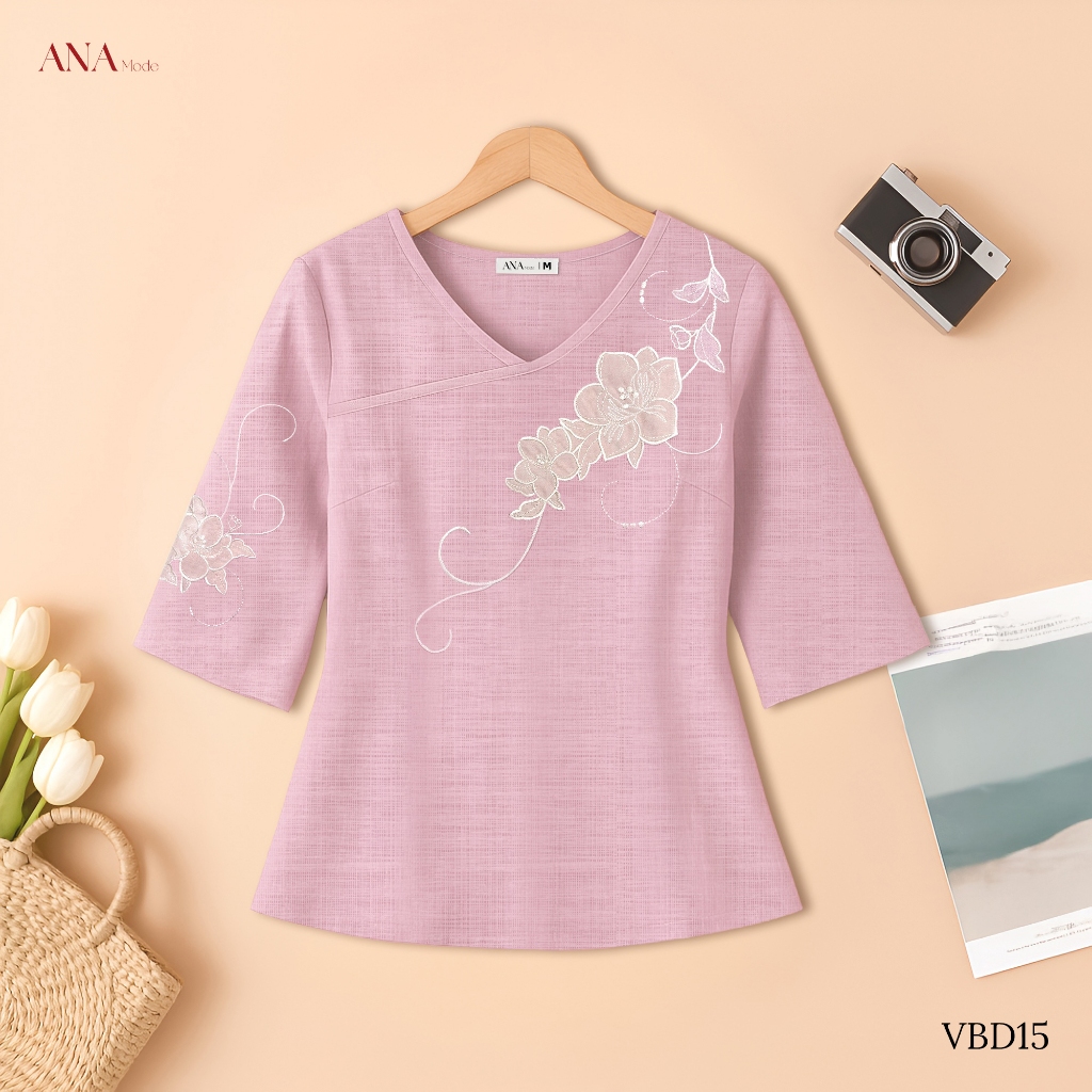 Áo Kiểu Form Rộng Trung Niên ANA Mode Chất Liệu Đũi Vân Thanh Lịch Đi Chơi Quà Tặng Mẹ AK25VBD15