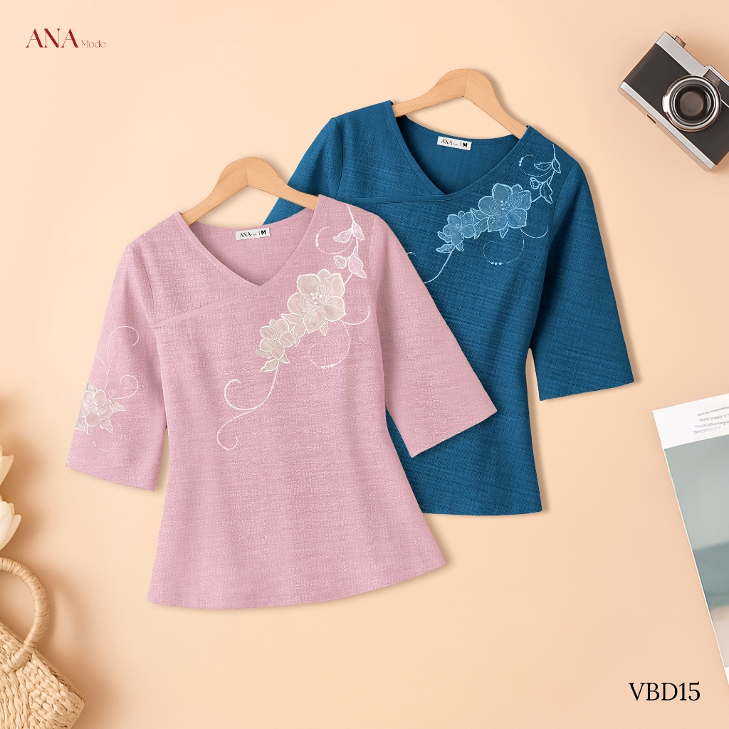 Áo Kiểu Form Rộng Trung Niên ANA Mode Chất Liệu Đũi Vân Thanh Lịch Đi Chơi Quà Tặng Mẹ AK25VBD15