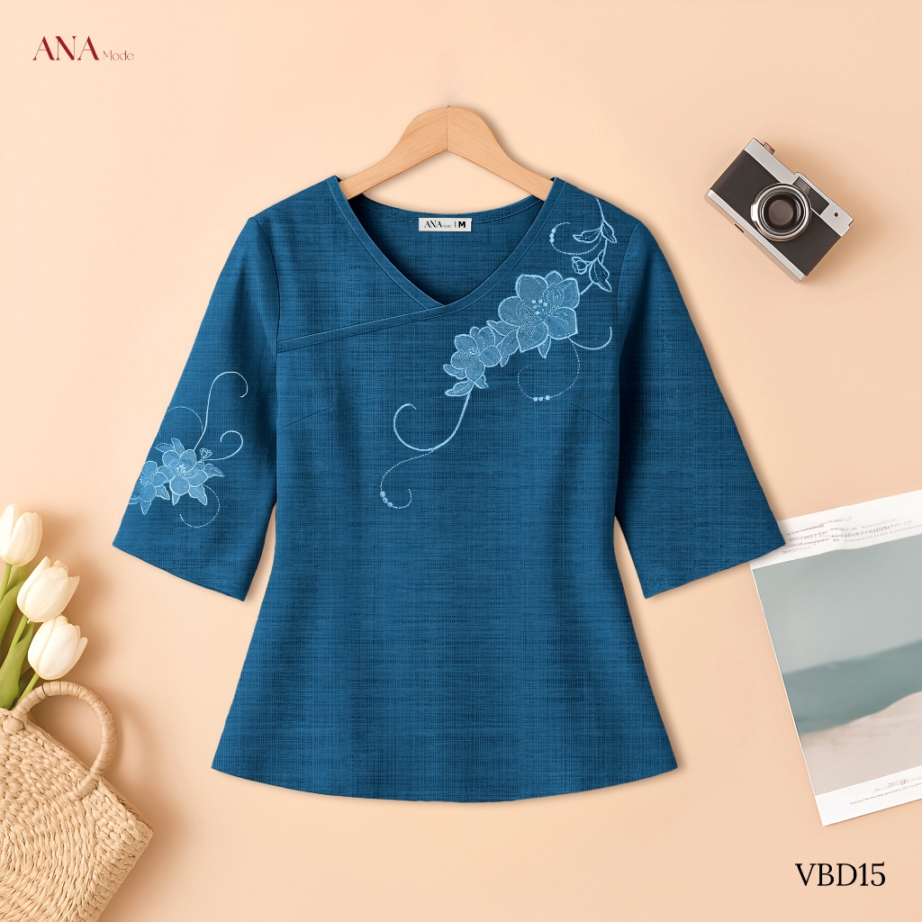 Áo Kiểu Form Rộng Trung Niên ANA Mode Chất Liệu Đũi Vân Thanh Lịch Đi Chơi Quà Tặng Mẹ AK25VBD15