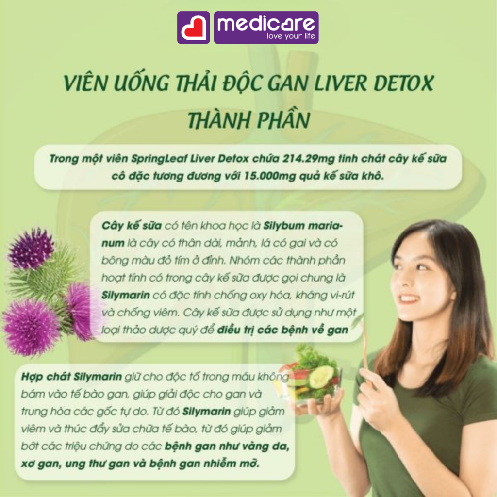 Viên uống SPRINGLEAF Liver Detox 1500mg hỗ trợ giải độc gan hộp 60 viên và 120 viên