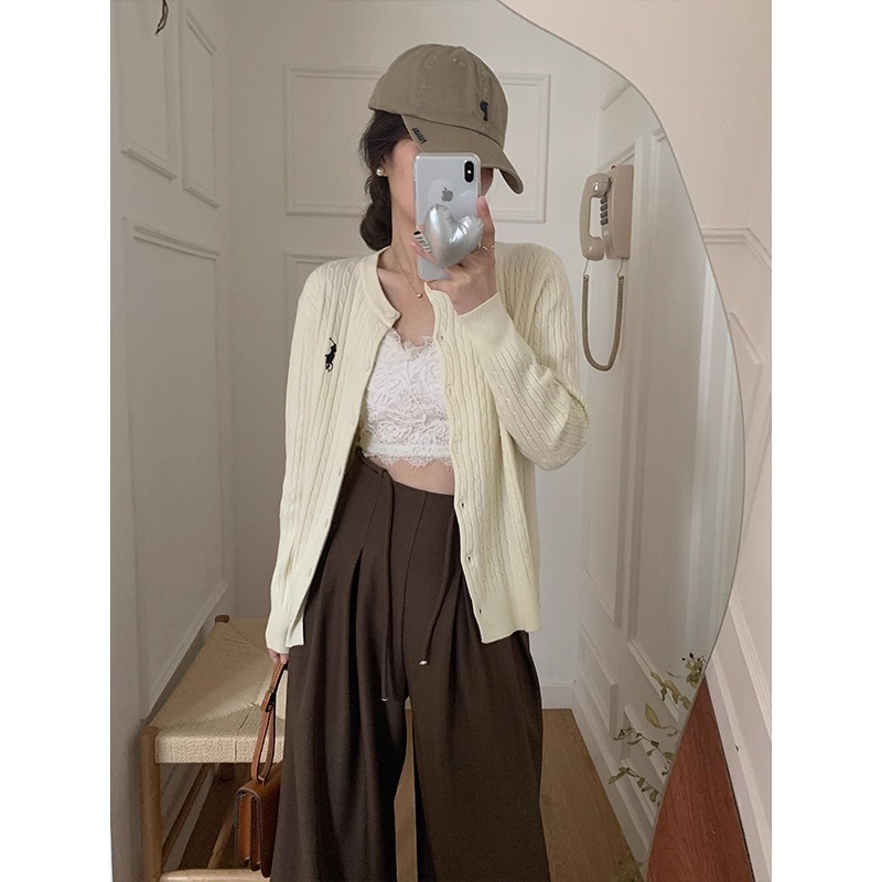 Áo Cardigan len thừng thêu ngựa dài tay nhiều màu Áo khoác mỏng thu đông basic thanh lịch đi học làm đi chơi T1412G