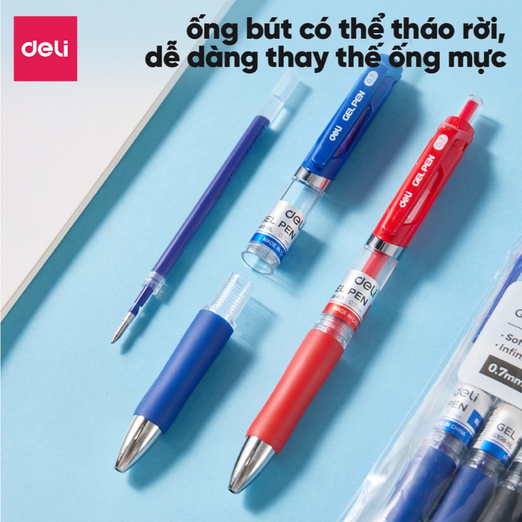 Set 5 Bút Gel Deli Luyện Viết Tiếng Trung, Hàn, Nhật Ngòi 0.7mm Có Đệm Tay Viết Siêu Mượt Nhanh Khô