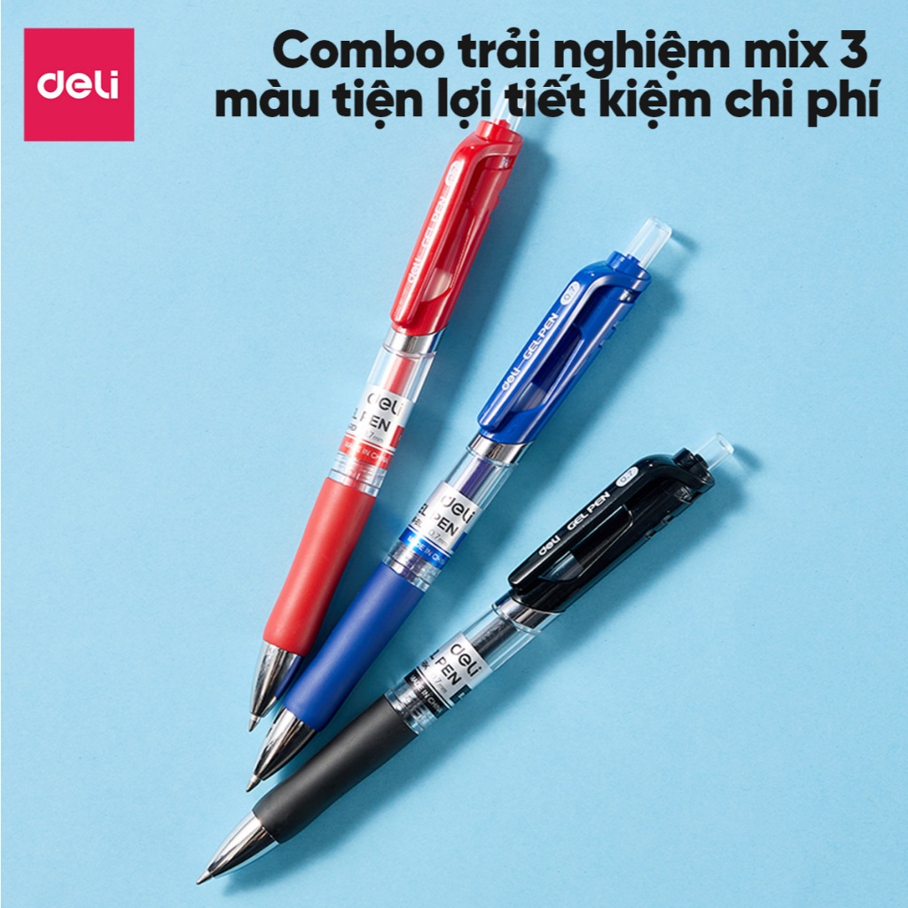 Set 5 Bút Gel Deli Luyện Viết Tiếng Trung, Hàn, Nhật Ngòi 0.7mm Có Đệm Tay Viết Siêu Mượt Nhanh Khô