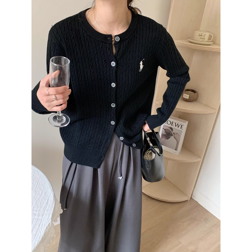 Áo Cardigan len thừng thêu ngựa dài tay nhiều màu Áo khoác mỏng thu đông basic thanh lịch đi học làm đi chơi T1412G