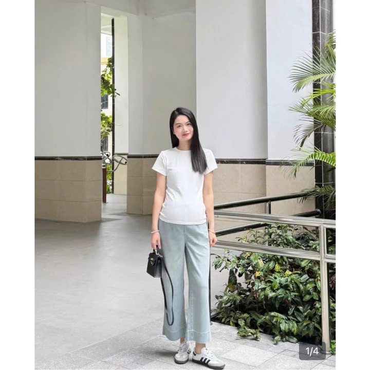 Quần jean bầu ống suông quần bầu MAMI QB1 quần bò bầu ống rộng có chun chỉnh bụng bầu chất liệu jean mềm cao cấp