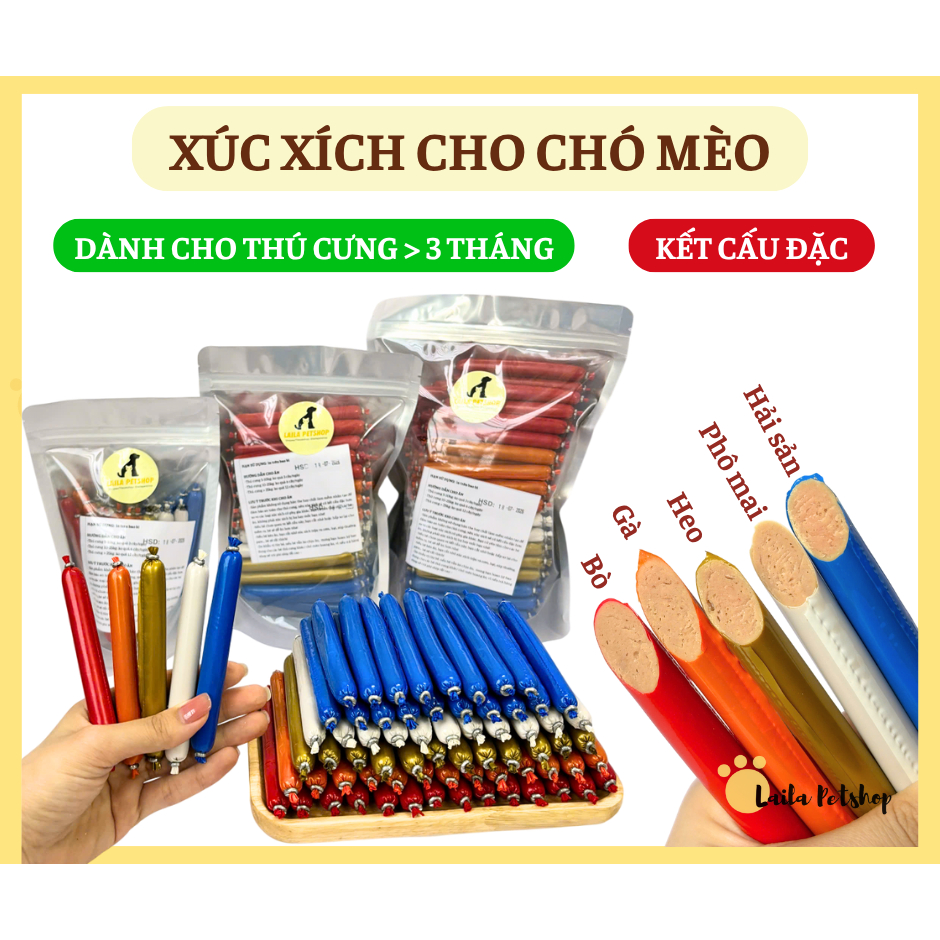 Xúc xích cho chó mèo, thức ăn cho chó mèo cung cấp dinh dưỡng cho thú cưng | LAILA PET SHOP