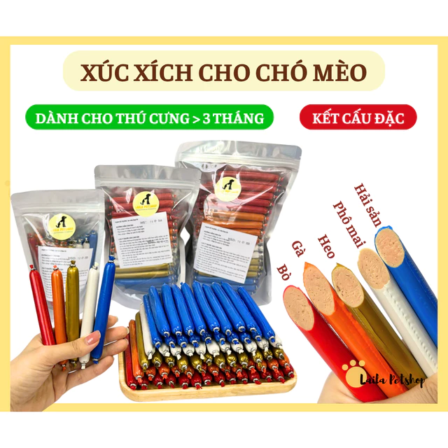 Xúc xích cho chó mèo, thức ăn cho chó mèo cung cấp dinh dưỡng cho thú cưng | LAILA PET SHOP