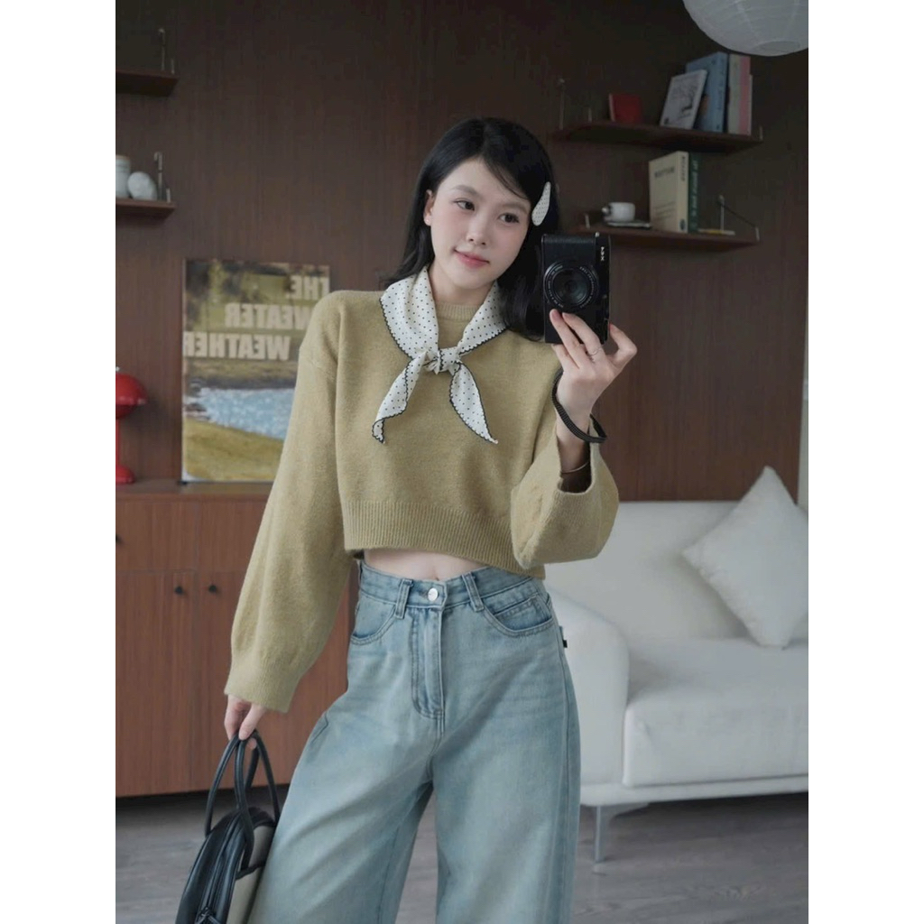 Áo len dáng croptop dài tay form thoải mái hàng Quảng châu 0725