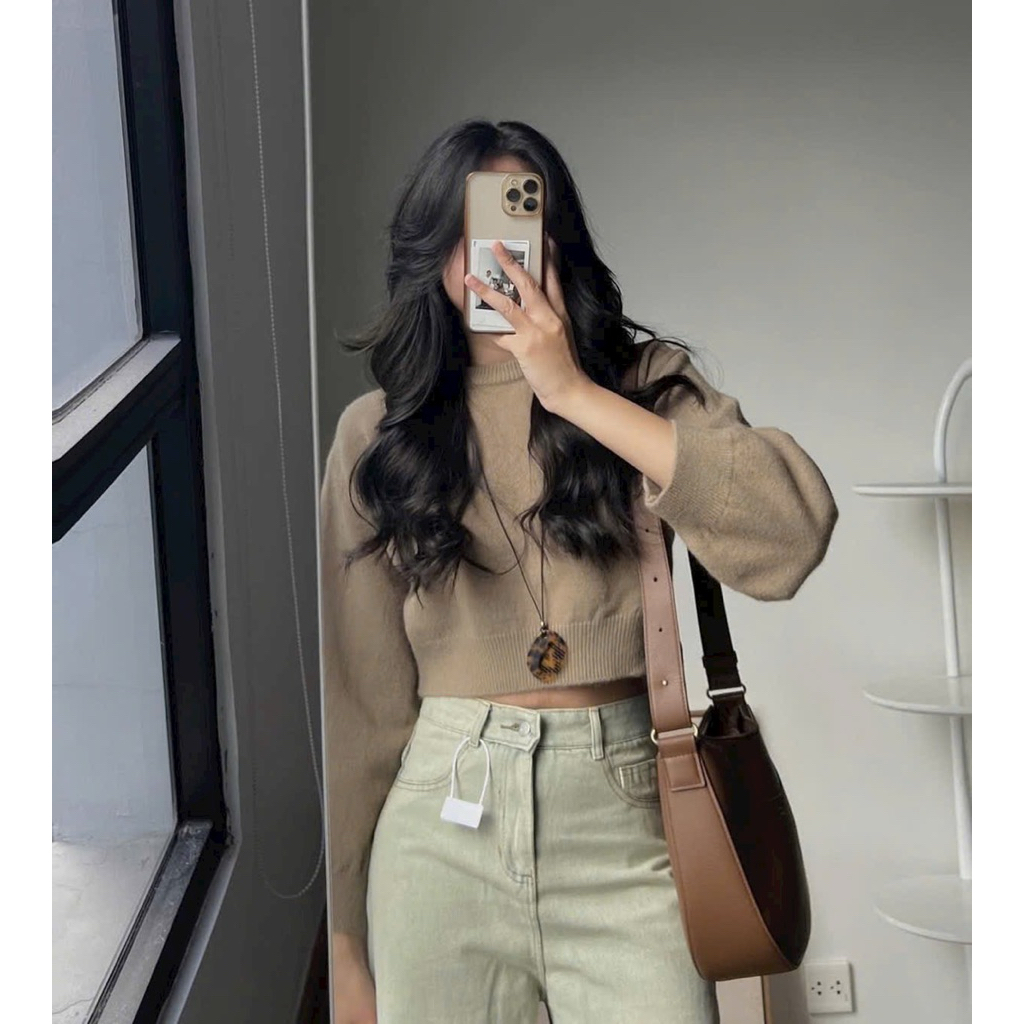 Áo len dáng croptop dài tay form thoải mái hàng Quảng châu 0725
