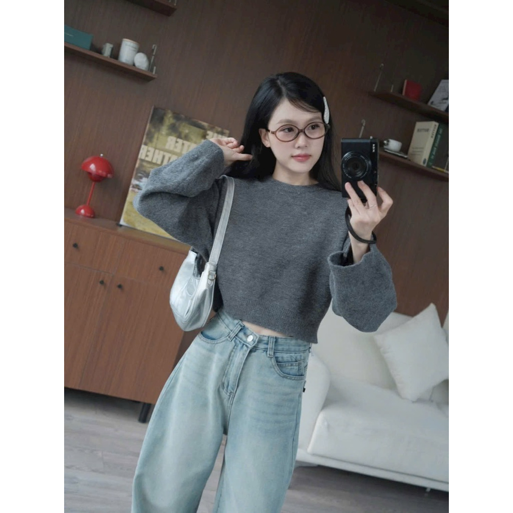 Áo len dáng croptop dài tay form thoải mái hàng Quảng châu 0725