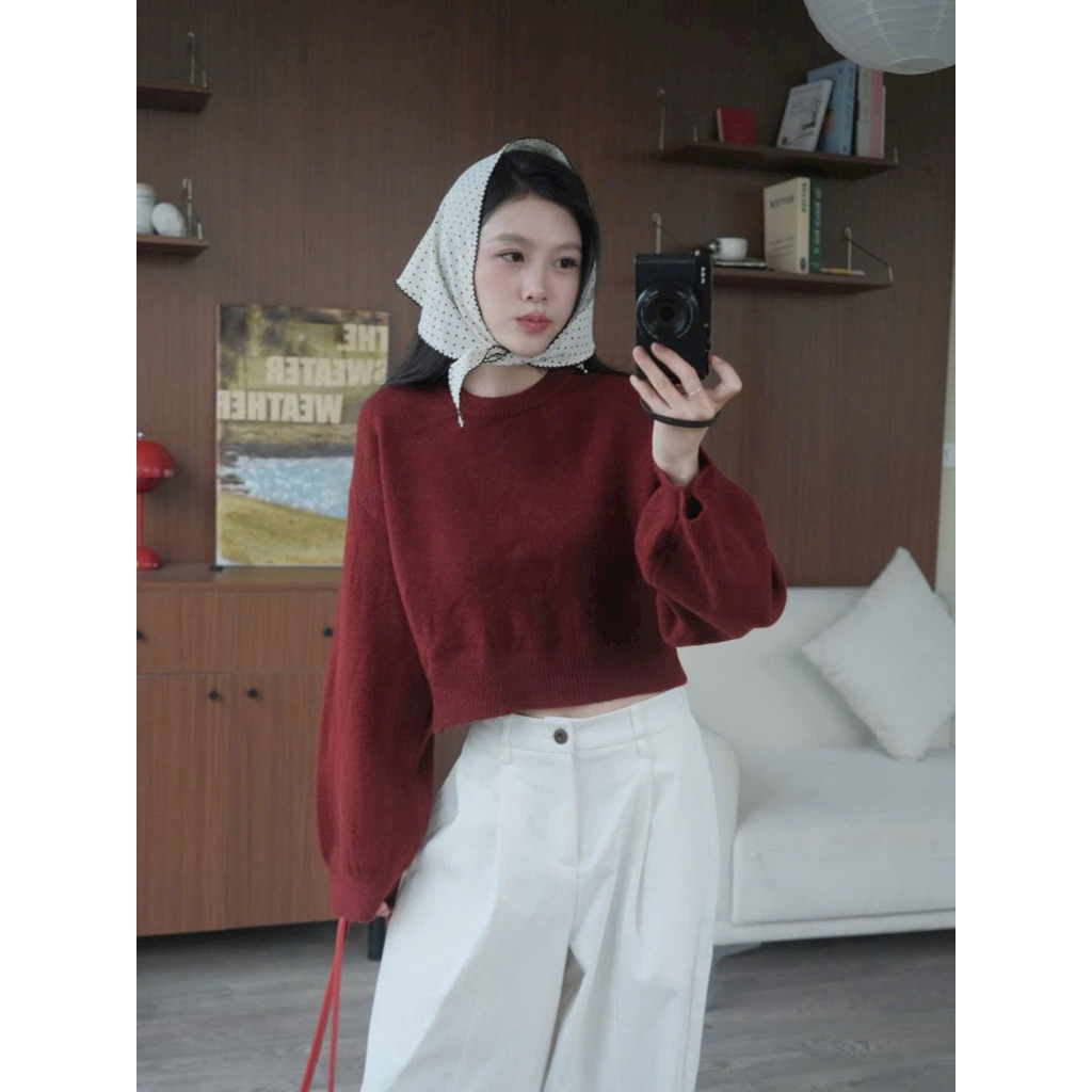 Áo len dáng croptop dài tay form thoải mái hàng Quảng châu 0725