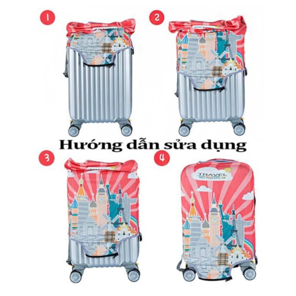 Áo trùm vali vải thun siêu co giãn tốt M.E.N đường in sắc nét (Hình Thật)