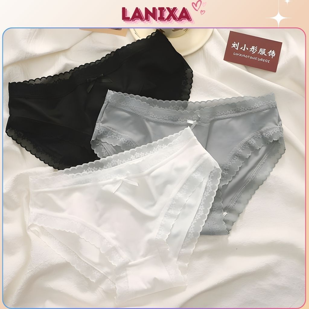 Quần lót nữ lụa băng mềm mịn thoáng mát phối viền ren quyến rũ siêu mỏng nhẹ sexy gợi cảm LANIXA