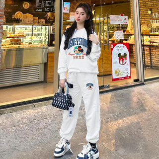 Set Bộ Nỉ Nữ Thu Đông CHEPOL In Mickey, Cổ Tròn, Chất Nỉ Chân Cua Cao Cấp ( Áo Sweater Trắng + Quần Dài Trắng )-CP_16295