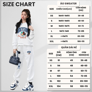 Set Bộ Nỉ Nữ Thu Đông CHEPOL In Mickey, Cổ Tròn, Chất Nỉ Chân Cua Cao Cấp ( Áo Sweater Trắng + Quần Dài Trắng )-CP_16295